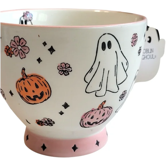 NWT Pink Pastel Ghost Halloween Mug Goblin & Ghoul Ceramic Coffee Cup Summerween - Picture 6 of 16